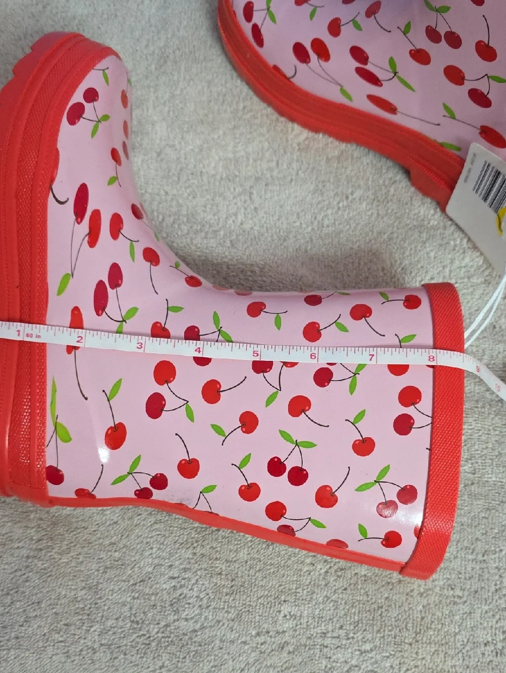 Kids Cherry Print Pink Rain‎ Boots with Red Trim